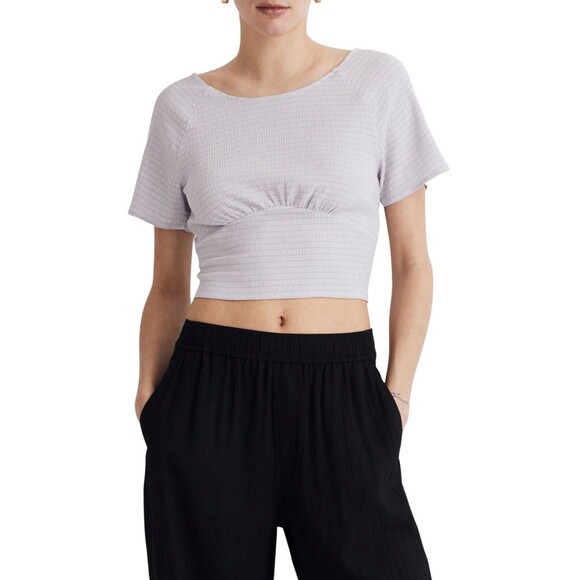 Madewell Women's Size L Shirred Crewneck Crop Top Dusty Lavender - NWOT - Picture 1 of 11